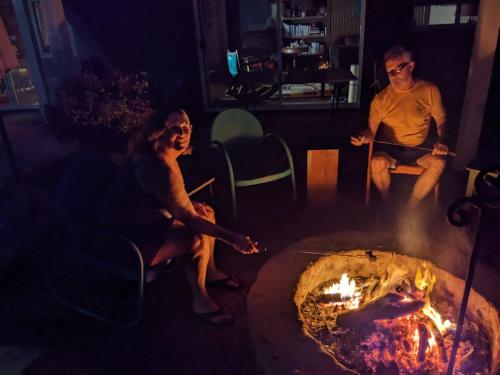 Brenda and Dennis roasting marshmallows